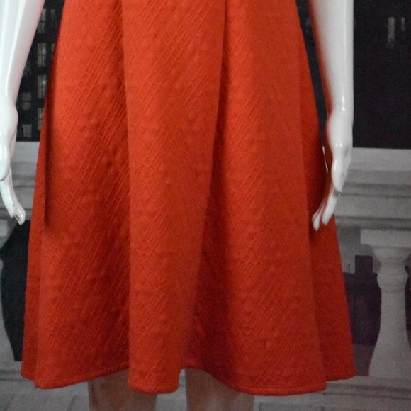 New York & Company Orange Embossed Fabric Fit and Flare Sleeveless Dress - Picture 3 of 9